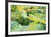 Watercolor Landscape of Village on a Hill-Painterstock-Framed Art Print