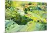 Watercolor Landscape of Village on a Hill-Painterstock-Mounted Art Print