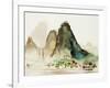 Watercolor Landscape of Village Riverside-Painterstock-Framed Art Print