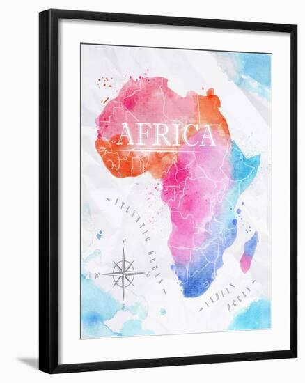 Watercolor Map Africa Pink Blue-anna42f-Framed Art Print