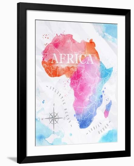 Watercolor Map Africa Pink Blue-anna42f-Framed Art Print