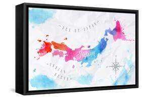 Watercolor Map Japan Pink Blue-anna42f-Framed Stretched Canvas