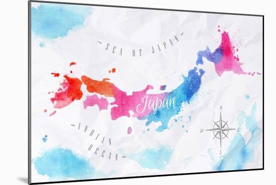 Watercolor Map Japan Pink Blue-anna42f-Mounted Premium Giclee Print