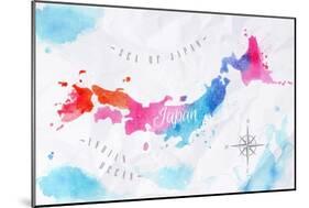 Watercolor Map Japan Pink Blue-anna42f-Mounted Art Print