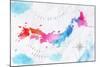 Watercolor Map Japan Pink Blue-anna42f-Mounted Art Print