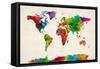 Watercolor Map of the World Map-Michael Tompsett-Framed Stretched Canvas