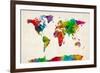 Watercolor Map of the World Map-Michael Tompsett-Framed Art Print