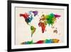 Watercolor Map of the World Map-Michael Tompsett-Framed Art Print