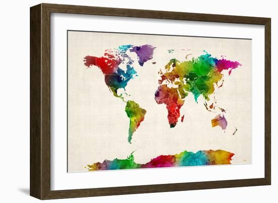 Watercolor Map of the World Map-Michael Tompsett-Framed Art Print