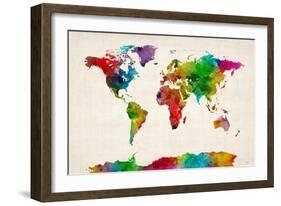 Watercolor Map of the World Map-Michael Tompsett-Framed Art Print