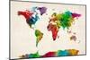 Watercolor Map of the World Map-Michael Tompsett-Mounted Premium Giclee Print