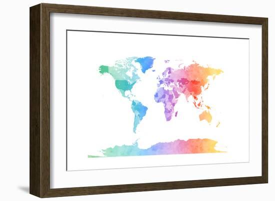 Watercolor Map of the World Map-Michael Tompsett-Framed Art Print