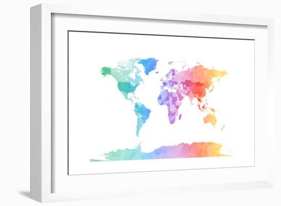 Watercolor Map of the World Map-Michael Tompsett-Framed Art Print