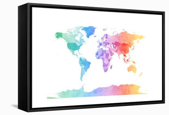 Watercolor Map of the World Map-Michael Tompsett-Framed Stretched Canvas