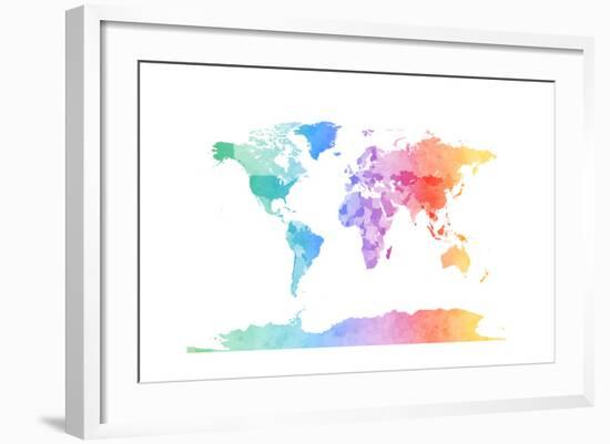 Watercolor Map of the World Map-Michael Tompsett-Framed Art Print