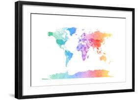 Watercolor Map of the World Map-Michael Tompsett-Framed Art Print