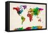 Watercolor Map of the World Map-Michael Tompsett-Framed Stretched Canvas