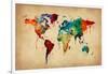 Watercolor Map of the World Map-Michael Tompsett-Framed Art Print