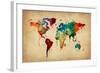 Watercolor Map of the World Map-Michael Tompsett-Framed Art Print