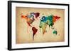 Watercolor Map of the World Map-Michael Tompsett-Framed Art Print