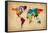 Watercolor Map of the World Map-Michael Tompsett-Framed Stretched Canvas