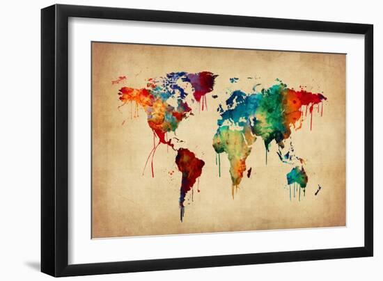 Watercolor Map of the World Map-Michael Tompsett-Framed Art Print