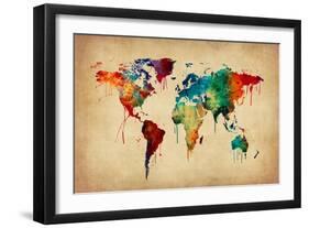 Watercolor Map of the World Map-Michael Tompsett-Framed Art Print