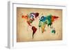 Watercolor Map of the World Map-Michael Tompsett-Framed Art Print