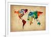 Watercolor Map of the World Map-Michael Tompsett-Framed Art Print