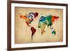 Watercolor Map of the World Map-Michael Tompsett-Framed Art Print