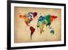 Watercolor Map of the World Map-Michael Tompsett-Framed Art Print