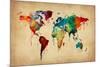 Watercolor Map of the World Map-Michael Tompsett-Mounted Art Print