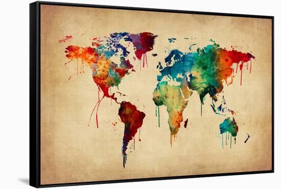 Watercolor Map of the World Map-Michael Tompsett-Framed Stretched Canvas