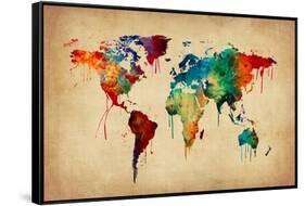 Watercolor Map of the World Map-Michael Tompsett-Framed Stretched Canvas