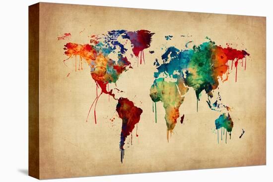 Watercolor Map of the World Map-Michael Tompsett-Stretched Canvas