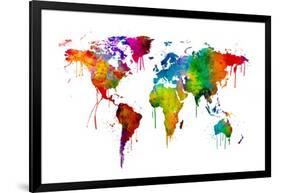 Watercolor Map of the World Map-Michael Tompsett-Framed Art Print