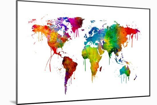 Watercolor Map of the World Map-Michael Tompsett-Mounted Art Print