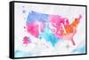 Watercolor Map United States Pink Blue-anna42f-Framed Stretched Canvas