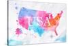 Watercolor Map United States Pink Blue-anna42f-Stretched Canvas