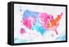 Watercolor Map United States Pink Blue-anna42f-Framed Stretched Canvas