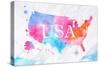 Watercolor Map United States Pink Blue-anna42f-Stretched Canvas