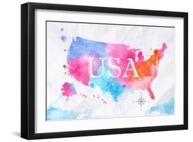 Watercolor Map United States Pink Blue-anna42f-Framed Art Print