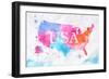 Watercolor Map United States Pink Blue-anna42f-Framed Art Print