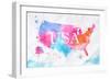 Watercolor Map United States Pink Blue-anna42f-Framed Art Print