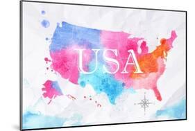 Watercolor Map United States Pink Blue-anna42f-Mounted Art Print