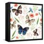 Watercolor Natural Pattern with Field Herbs and Butterfly. Seamless Texture with Floral and Herbal-Eisfrei-Framed Stretched Canvas