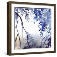 Watercolor Navy Blue Foliage Abstract Texture Background-Silmairel-Framed Art Print