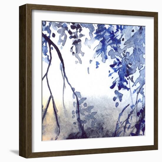 Watercolor Navy Blue Foliage Abstract Texture Background-Silmairel-Framed Art Print