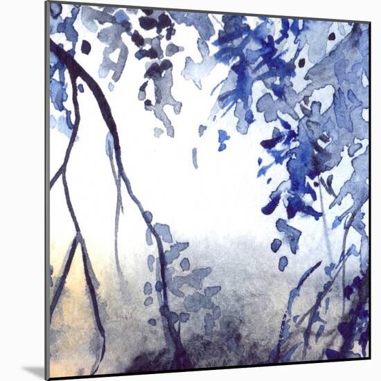 Watercolor Navy Blue Foliage Abstract Texture Background-Silmairel-Mounted Art Print