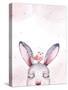 Watercolor New Year Baby Bunny Portrait Illlustration Oster. Merry Christmas Postcard Cute Cartoon-Kris_art-Stretched Canvas